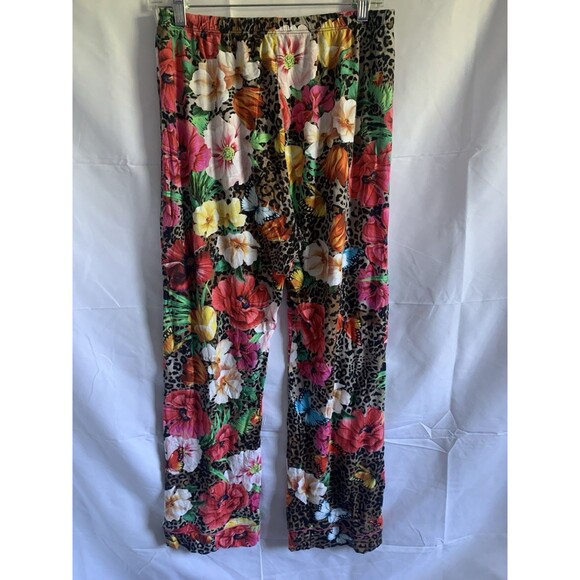 Johnny Was Cotton Pajama Set Women M Floral Cheetah Print Long Sleeve - Picture 8 of 8